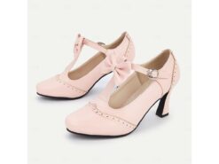 Women's Vintage Pink Bow T-Strap Heels - Classic Mid Heel Dress Shoes with Buckle Strap for Weddings, Parties, and Formal Events 2025 - TheIslandCowGirl
