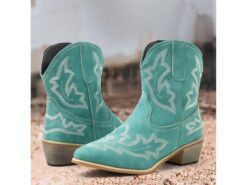 Women's Turquoise Western Cowboy Boots with Intricate Floral Embroidery, Perfect for Country-Themed Events and Casual Wear 2025 - TheIslandCowGirl