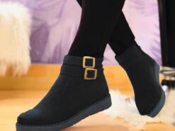 Women's Boots Suede Shoes Plus Size Outdoor Office Daily Booties Ankle Boots Winter Buckle Flat Heel Round Toe Casual Walking Faux Suede Zipper Light - TheIslandCowGirl