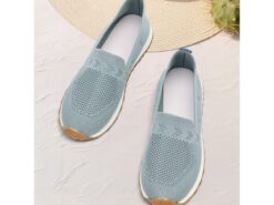 Women's Light Blue Knit Slip-On Sneakers with Breathable Design for Walking and Casual Wear 2025 - TheIslandCowGirl