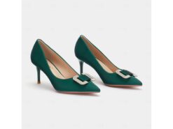 Elegant Green Satin Pumps with Rhinestone Buckle for Women: Perfect for Weddings and Formal Events 2025 - TheIslandCowGirl