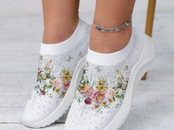 Women's Floral Graphic Printed Rhinestones Soft and Lightweight Slip-on Flying Woven Sneakers 2025 - TheIslandCowGirl