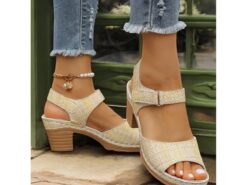 Women's Yellow Woven Block Heel Sandals with Adjustable Strap, Comfortable Open-Toe Design, Perfect for Summer Outings, Casual Wear, and Beach Vacatio - TheIslandCowGirl