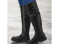 Women's Extra Wide Calf Black Knee-High Boots with Buckle Strap and Side Zipper – Comfortable Fit for Everyday and Casual Outfits 2025 - TheIslandCowGirl