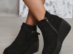 Women's Platform Wedge Ankle Boots – Fashionable Zipper Closure Faux Suede Boots for Casual Fall and Winter Outfits 2025 - TheIslandCowGirl
