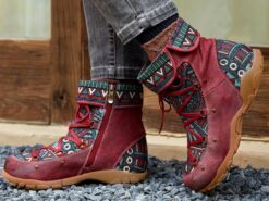 Women's Ethnic Style Lace-Up Ankle Boots with Multicolor Tribal Pattern and Suede Accents, Comfortable Casual Footwear for Outdoor Adventures 2025 - TheIslandCowGirl