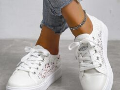 Women's White Lace Sneakers with Comfortable Sole and Lace-Up Design - Casual, Breathable Shoes for Everyday Wear 2025 - TheIslandCowGirl