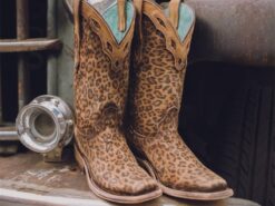 Women's Leopard Print Cowboy Boots - Western Style Knee-High Leather Boots with Turquoise Lining 2025 - TheIslandCowGirl