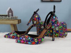 Women's Multicolor Rhinestone Wedding High Heel Shoes with Matching Clutch Bag 2025 - TheIslandCowGirl