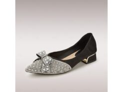 Women's Black Embellished Flats with Pearls and Rhinestones, Bow Detail, and Gold-Tipped Low Heel - Elegant Dress Shoes for Formal Occasions 2025 - TheIslandCowGirl