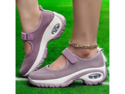 Flyknit Mesh Slip-On Sneakers for Women – Comfortable Velcro Strap Sport Shoes with Air Cushion Sole for Walking and Everyday Wear 2025 - TheIslandCowGirl