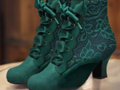 Women's Victorian Lace-Up Ankle Boots - Green Suede High Heel Booties for Vintage and Steampunk Costumes 2025 - TheIslandCowGirl