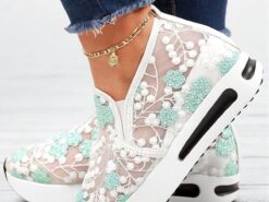 Elegant Floral Embroidered Women's Mesh Sneakers - Perfect for Casual Outings & Summer Events, Stylish Lace Detail, Breathable with Comfortable Wedge - TheIslandCowGirl