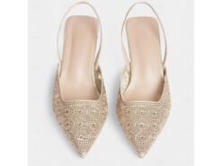 Pink Glitter Mesh Slingback Heels with Cut-Out Design and Low Kitten Heels for Formal Events and wedding 2025 - TheIslandCowGirl
