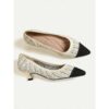Women's Pumps Plus Size Flyknit Shoes Outdoor Daily Striped Kitten Heel Pointed Toe Fashion Classic Casual Walking Tissage Volant Loafer Black Beige 2025 - TheIslandCowGirl