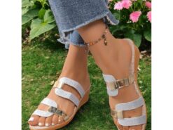 Women's Glitter Strappy Wedge Sandals with Gold Accents - Casual Summer Shoes for Beach, Vacation and Everyday Wear 2025 - TheIslandCowGirl