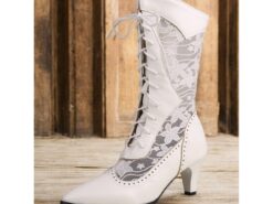 Women's Victorian Black Lace-Up Mid-Calf Boots with Floral Lace Panels – Vintage-Inspired Heeled Boots for Formal and Casual Occasions 2025 - TheIslandCowGirl