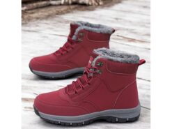 Women's Waterproof Winter Snow Boots - Red Lace-Up Ankle Boots with Faux Fur Lining, Non-Slip Sole, Perfect for Outdoor Activities and Cold Weather 20 - TheIslandCowGirl