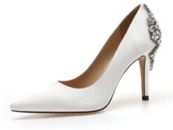 Women's Wedding Shoes Bridal Bridesmaid Pumps Office Dress Elegant White Red Dark Blue Imitation Rhinestones Crystal Satin Pointed Toe High heel Shoes - TheIslandCowGirl