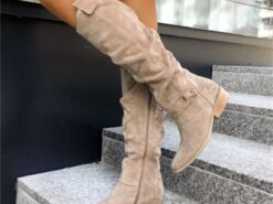 Women's Slouchy Suede Knee-High Boots with Buckle - Casual Flat Heel for Everyday & Fall Fashion 2025 - TheIslandCowGirl