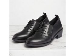 Women's Black Faux Leather Lace-Up Oxford Shoes with Low Block Heel - Classic Formal Shoes for Office and Everyday Wear 2025 - TheIslandCowGirl