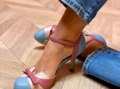 Women's Retro Two-Tone High Heel Pumps – Pink and Blue Bow Detail Ankle Strap, Perfect for Vintage-Inspired Outfits and Casual Chic Looks 2025 - TheIslandCowGirl
