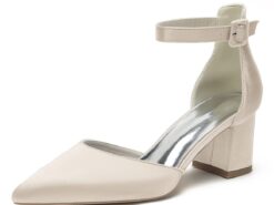 Wedding Shoes for Bride Bridesmaid Women Peep Toe White Ivory Blue Silver Gold Black Green Satin Pumps Block Heel Ankle Strap Wedding Party Valentine' - TheIslandCowGirl