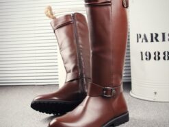 Men's Brown Knee-High Riding Boots – Faux Leather with Buckle Detail and Zipper Closure for Casual and Equestrian Style 2025 - TheIslandCowGirl