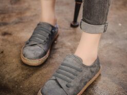 Women's Slip-Ons Plus Size Barefoot shoes Comfort Shoes Outdoor Solid Color Flat Heel Round Toe Casual Minimalism Faux Leather Lace-up Camel Black Red - TheIslandCowGirl