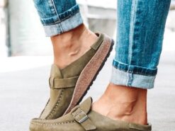 Women's Faux Suede Slip-On Loafers – Casual Comfort Flats with Buckle Detail and Cushioned Cork Sole for Everyday Wear 2025 - TheIslandCowGirl