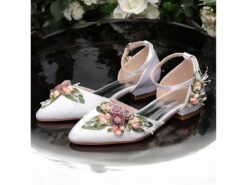 Women's White Floral Flat Wedding Shoes with Ankle Strap - Elegant Bridal Shoes for Weddings and Garden Ceremonies 2025 - TheIslandCowGirl