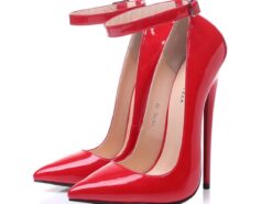 Women's Red Patent Leather Stiletto High Heel Pumps with Ankle Strap - Sexy Pointed Toe Dress Shoes 2025 - TheIslandCowGirl