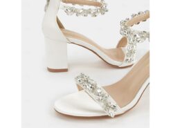 White Rhinestone Embellished Block Heel Wedding Sandals for Women - Bridal Shoes for Formal Events 2025 - TheIslandCowGirl