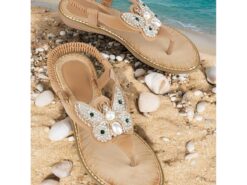 Women's Butterfly Rhinestone Flat Sandals – Elegant Beach Flip-Flops with Pearl Embellishment for Summer & Vacation 2025 - TheIslandCowGirl