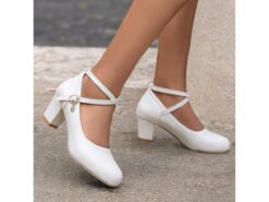 Women's White Round-Toe Mary Jane Heels with Ankle Strap – Elegant Pumps with Charm Detail for Formal and Casual Occasions 2025 - TheIslandCowGirl