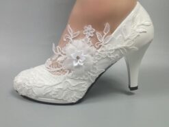 Women's Wedding Shoes White Shoes Dress Shoes Wedding Party Floral Wedding Heels Bridal Shoes Bridesmaid Shoes Rhinestone Lace Flower Stiletto Round T - TheIslandCowGirl