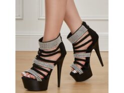 Black Strappy Platform Heels with Rhinestone Detailing – High Heels for Women – Ideal for Night Parties, Weddings, and Special Events 2025 - TheIslandCowGirl