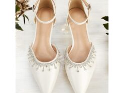 Women's Ivory Satin Pointed-Toe Flats with Rhinestone Detailing – Elegant Ankle Strap Shoes for Weddings and Formal Events 2025 - TheIslandCowGirl