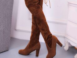Women's Boots Suede Shoes Plus Size Heel Boots Daily Solid Colored Over The Knee Boots Thigh High Boots Winter Lace-up Chunky Heel Round Toe Sexy Walk - TheIslandCowGirl