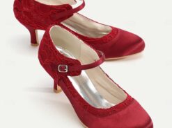 Women's Elegant Red Lace Satin Heels - Comfortable Mid-Heel Mary Jane Dress Shoes with Adjustable Strap for Weddings, Parties, and Formal Events 2025 - TheIslandCowGirl