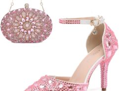 Women's Pink Rhinestone High Heel Bridal Shoes with Matching Clutch Bag – Glamorous Wedding and Party Shoes Set 2025 - TheIslandCowGirl