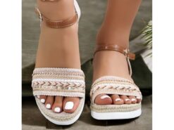 Women's Boho Platform Sandals with Braided Straps and Rhinestone Accents - Comfortable Summer Wedge Shoes for Casual Outings 2025 - TheIslandCowGirl