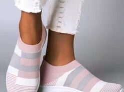 Women's Casual Slip-On Breathable Pink and Gray Striped Sneakers - Comfortable Walking Shoes 2025 - TheIslandCowGirl