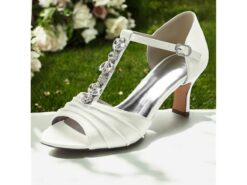 White Satin Open-Toe Bridal Heels with Crystal Detail – Elegant Wedding Shoes for Brides 2025 - TheIslandCowGirl