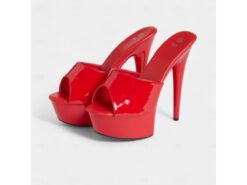 Women's Red Patent Leather Platform High Heels with Open-Toe Design – Sexy Stiletto Mules for Parties and Clubwear 2025 - TheIslandCowGirl
