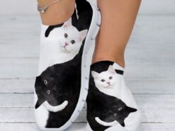Women's Casual Slip-On Sneakers with Cute Cat Print – Lightweight and Breathable Mesh Shoes for Everyday Wear 2025 - TheIslandCowGirl