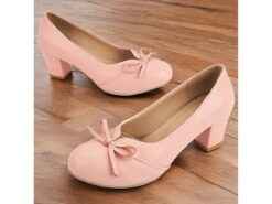 Women's Heels Retro Work Daily Bowknot Chunky Heel Round Toe Elegant Vintage Cute PU Loafer Almond Black White 2025 - TheIslandCowGirl