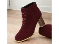Women's Burgundy Lace-Up Ankle Boots – Vintage-Inspired Block Heel Booties for Stylish Fall and Winter Outfits 2025 - TheIslandCowGirl