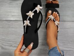 Women's Flip Flops Ladies Wedge Sandals Summer Comfortable Soft Slippers Platform Sandals Flat Slides Shoes Butterfly Rhinestone Thong Straps Clip Toe - TheIslandCowGirl
