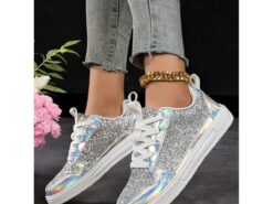 Women's Glitter and Holographic Lace-Up Sneakers with Comfortable Sole – Trendy Casual Shoes for Parties, Night Out, and Everyday Wear 2025 - TheIslandCowGirl
